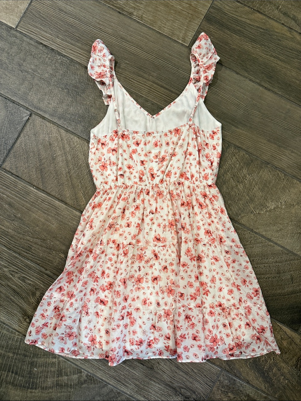 Pink Lily 100% Cotton Floral Mini Dress Medium Ruffle Strap Cottagecore Lined - Picture 4 of 11
